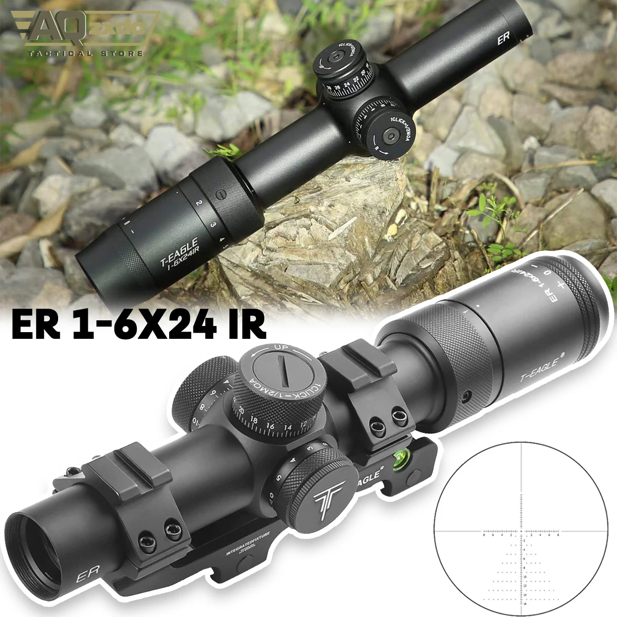 

AQzxdc ER 1-6 X24 IR Riflescope Spotting Scope for Rifle Hunting Optical Collimator Tactical Gun Sight Red Green Light