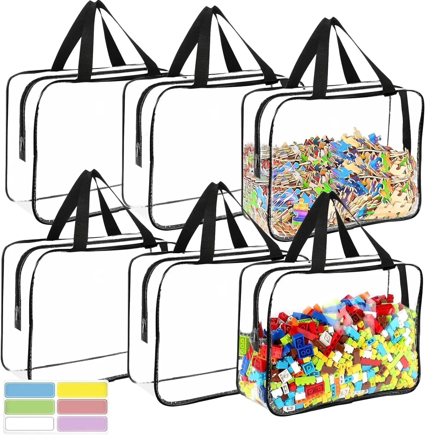 

6 Packs Large Toy Storage Bags with Labels, Reusable Clear PVC Board Game Storage, Travel Waterproof