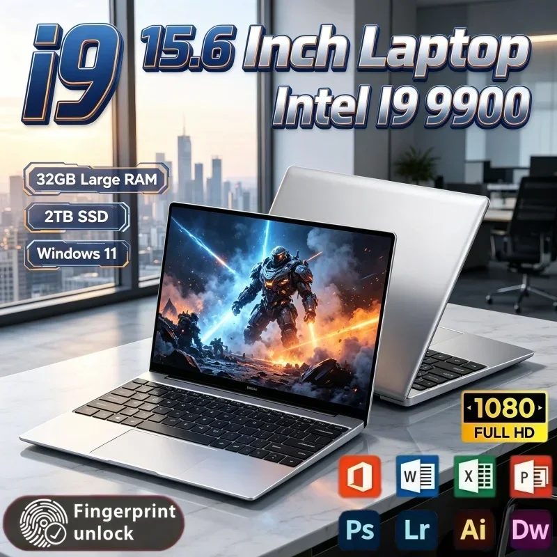 2026 15.6 Inch Notebook Intel Core I9 9900 32GB RAM 2TB SSD Windows 11 Laptop For Homework Office Entertainment Gaming