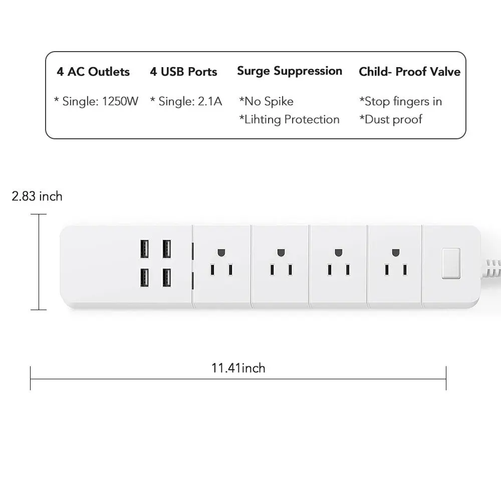 WiFi Smart Tuya Power Strip USB Surge Protector 4 US Outlet Plug Socket 1.8m Extension Cord Remote Control by Alexa Google Home