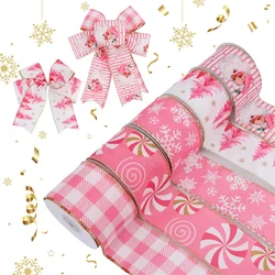 5Yards/roll Christmas Ribbon Pink Plaid Grosgrain Ribbons for Wedding Cake Birthday Gift Wrapping Bowknot Christmas Decor