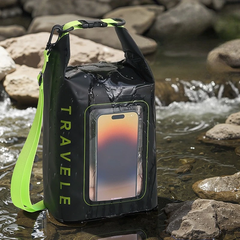 

PVC Beach Bag - Waterproof Large Opening Tote w/ Touchscreen Phone Pocket,Adjustable Shoulder/Hand Carry for Vacation Essentials