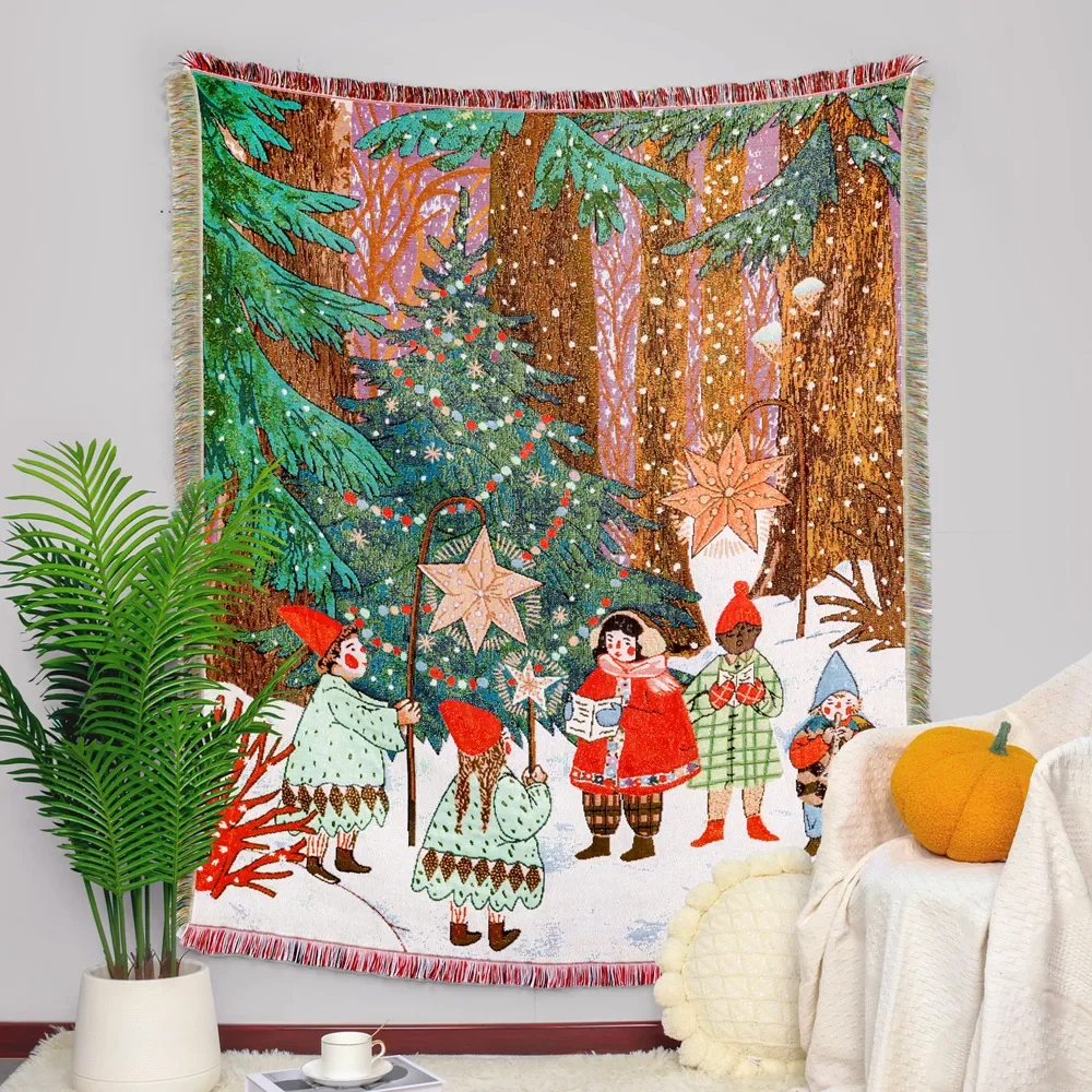 New Years Gift Tapestry Throw Picnic Blanket Xmas Decor Sofa Cover Garden Knitted Blankets for Beds Christmas Tree Table Cloth