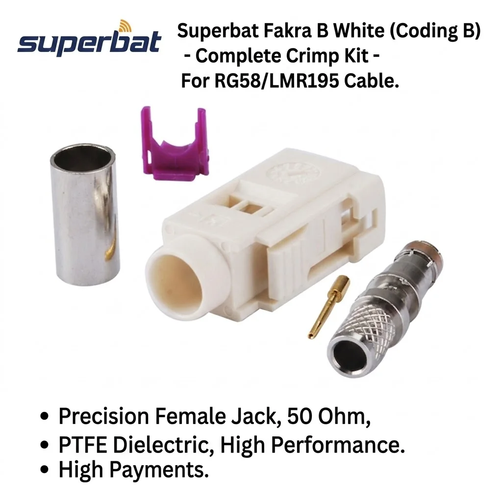 

Superbat Fakra B White/9001 Radio Crimp Female with Phantom RF Coaxial Connector for RG58 LMR195 Cable Radio