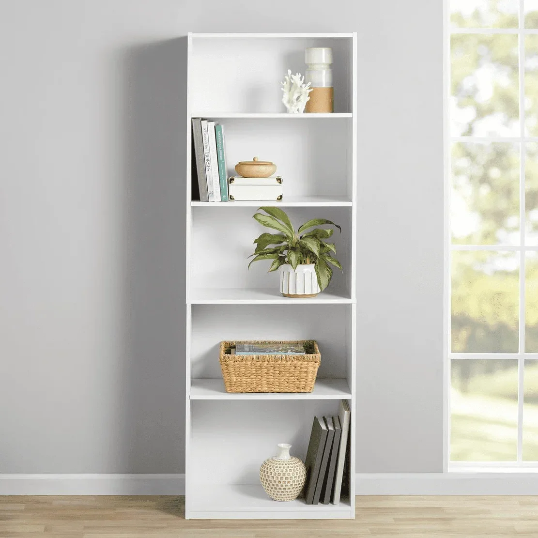 

5-Shelf Bookcase with Adjustable Shelves, White