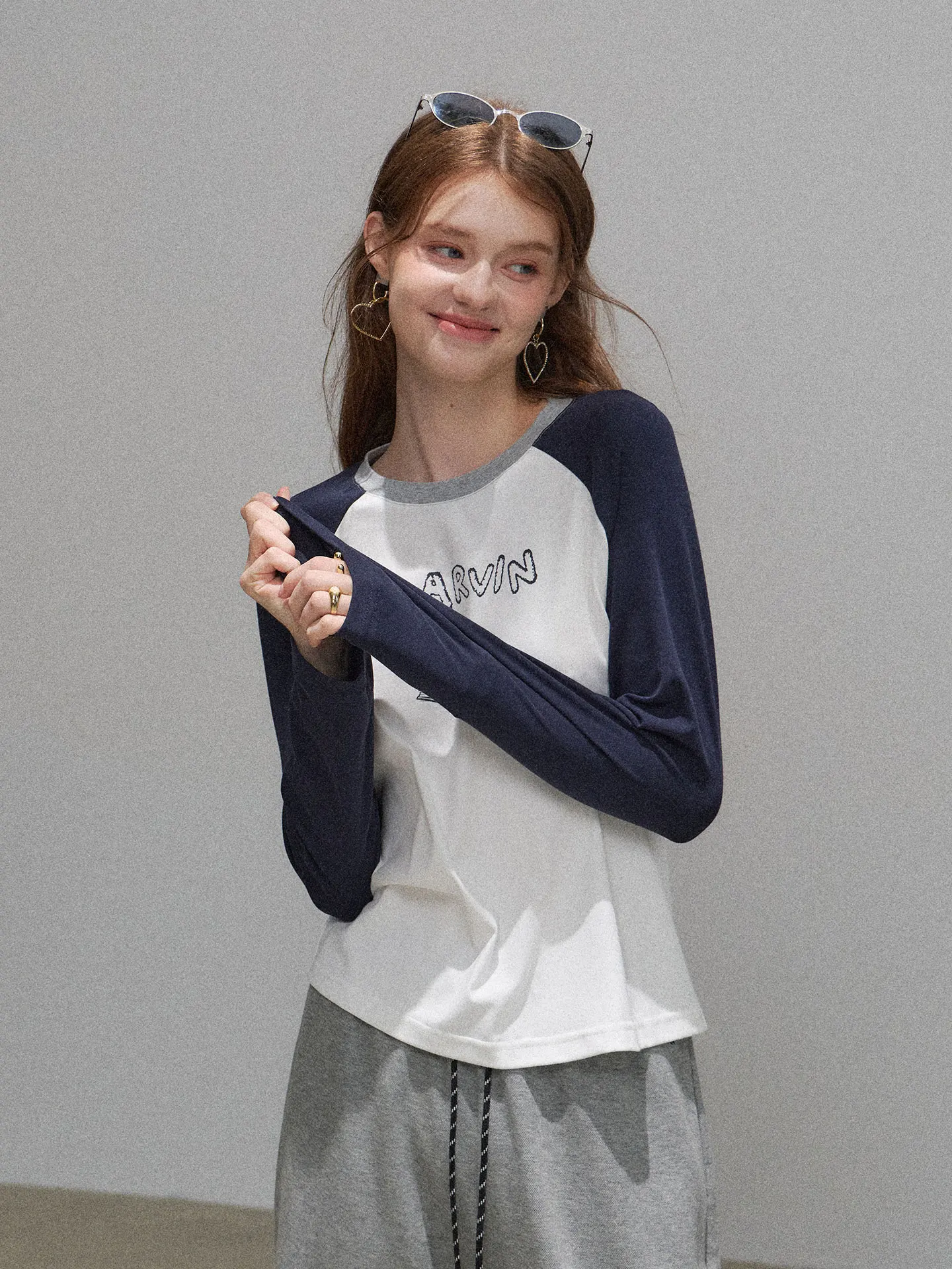 Loose Shoulder Insert Long Sleeve T-Shirt Women's  Print Campus Daily Autumn College Style Versatile Body Cotton Knitted