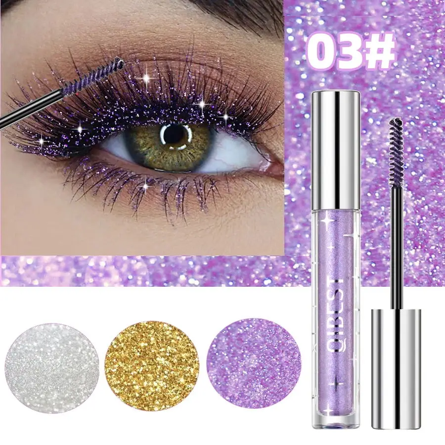 QIBEST Silber Gold Lila Glitzer-Mascara Schnelltrocknend Langanhaltend Wasserfest Wimpern-Verlängernd Glänzend Diamant-Mascara 3 Farben