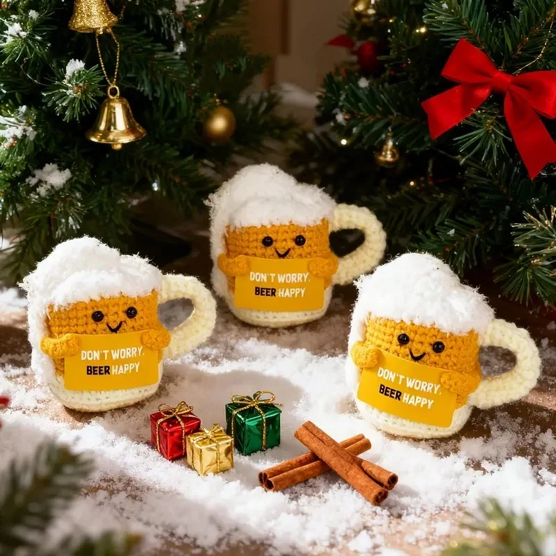 Funny Positive Beer, Emotional Cute Crochet Potato Funny Gag Gifts for Best Friend Birthday Housewarming Party Decorations