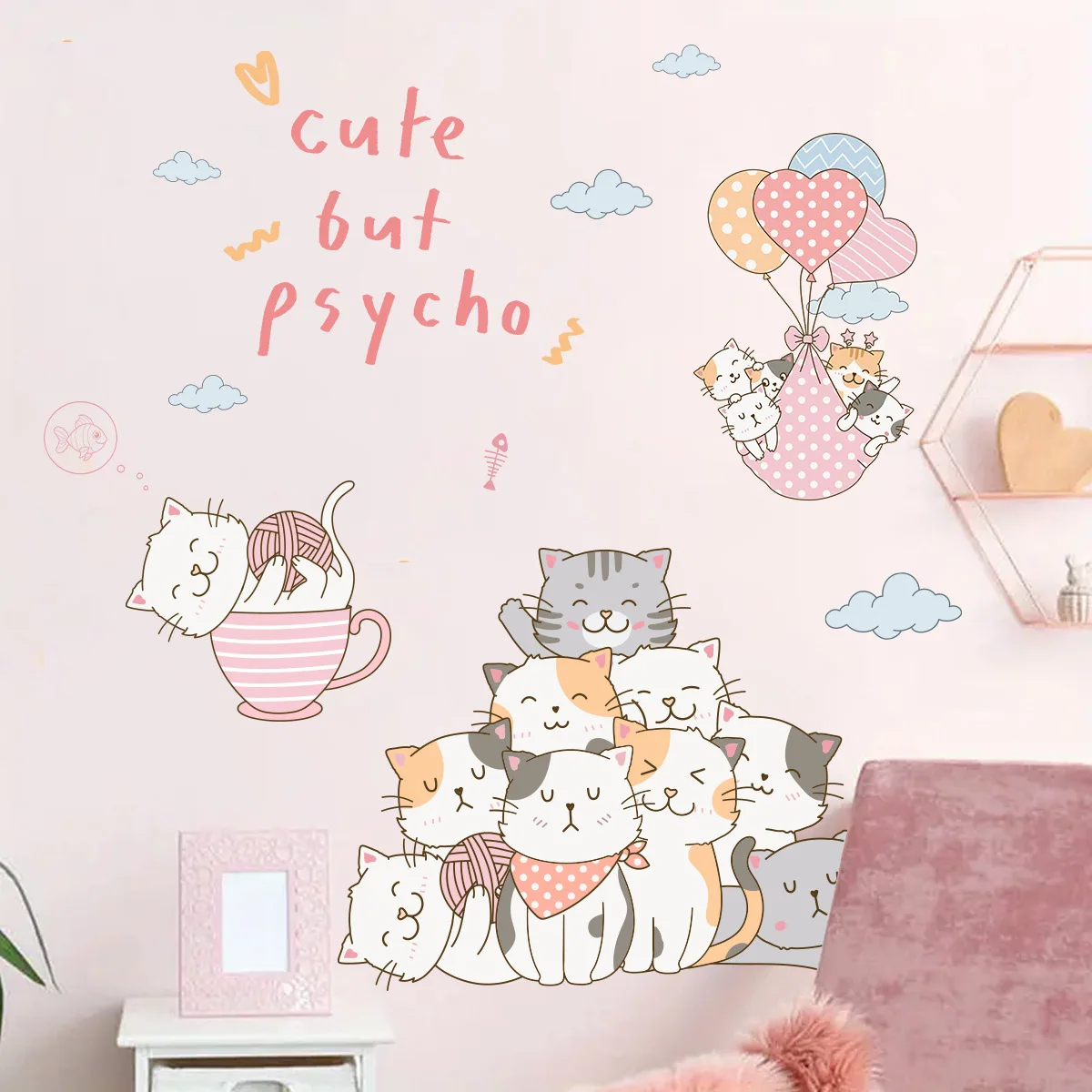 Cartoon Cats Animals Vinyl Wall Stickers DIY Cute Pussy Decals Removable for Children's Room Nursery Pet Shop Wall Decoration