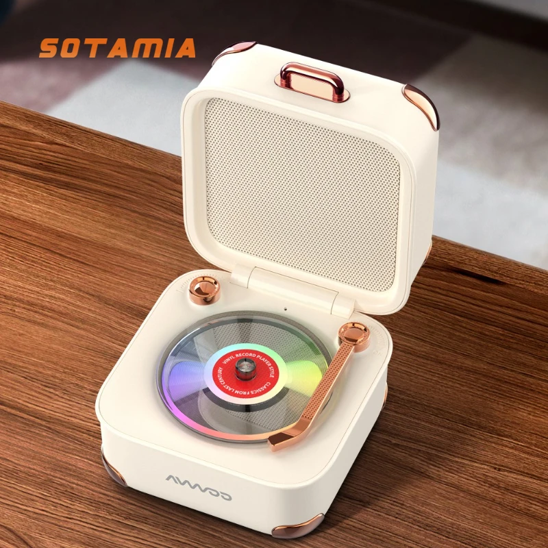 

SOTAMIA 1PCS Wireless Metal Computer Audio Subwoofer Portable Mini Bluetooth Speaker Home Colorful Lights Record Speaker