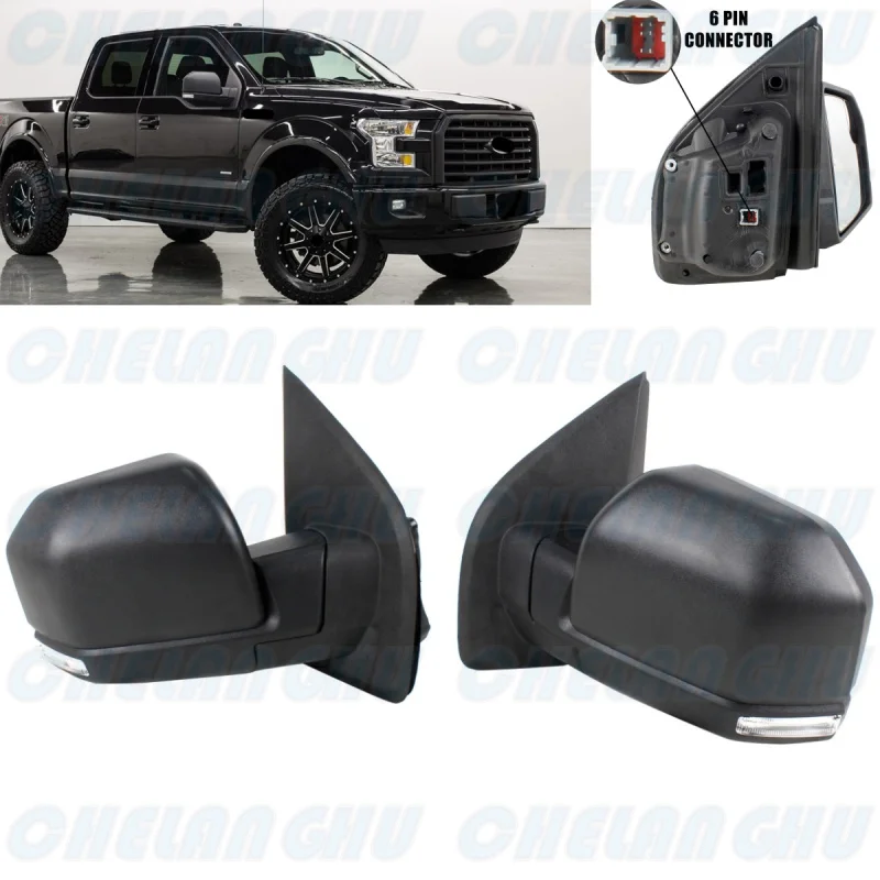 

For Ford F150 2015 2016 2017 2018 2019 2020 2021 US Version 1 Pair 6 Pins Satin Black Heated Power Adjust mirror assembly