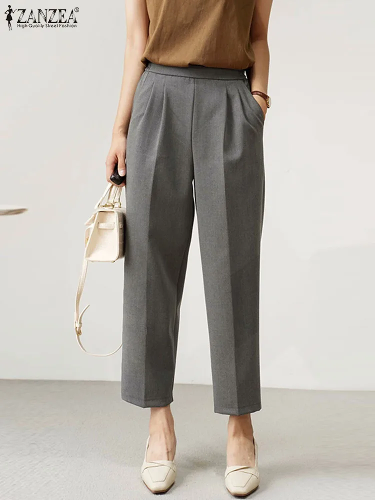 

ZANZEA Holiday All-match Suit Pantalon Korean Style Pleated Pants Fashion OL Thin Pant Office Summer 2024 Women Ninth Trouser