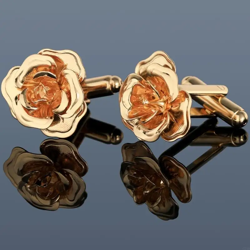  Gold Plated Copper Cufflinks French Inspired Rose Pattern Elegant and Tarnish Resistant Suitable for Wedding Occasions