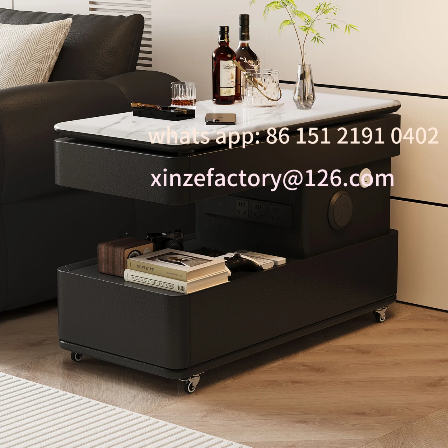 Customizable Luxury High-End Movable Coffee Table Liftable Rotating Rock Plate Side Table Corner Table for Living Room Multifunc