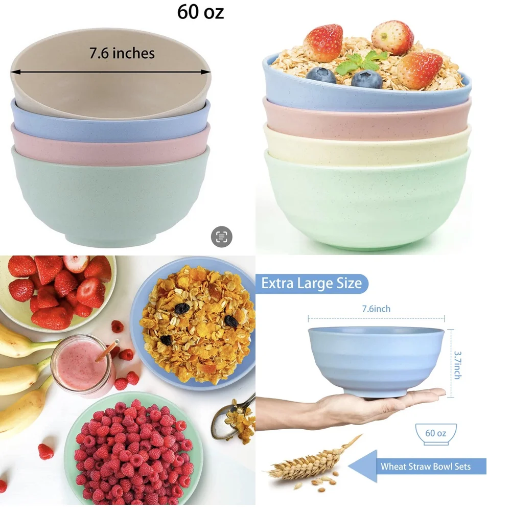 

Cereal Bowl 4 Piece Set 60 oz Unbreakable Microwave Safe Wheat Straw Bowl Set Eco Friendly Durable Lightweight Food Container