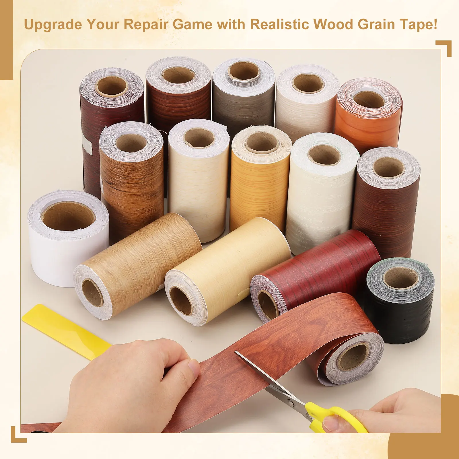 10Meter Wood Grain Repair Tape Self Adhesive Realistic Textured Repair Patch Peel and Stick Wood Tape with Scraper for Furniture