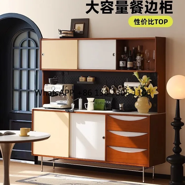 

Обеденный боковой шкаф из цельного дерева в скандинавском стиле, встроенное ретро-хранение у стены, простой винный шкаф, чайный шкаф для хранения