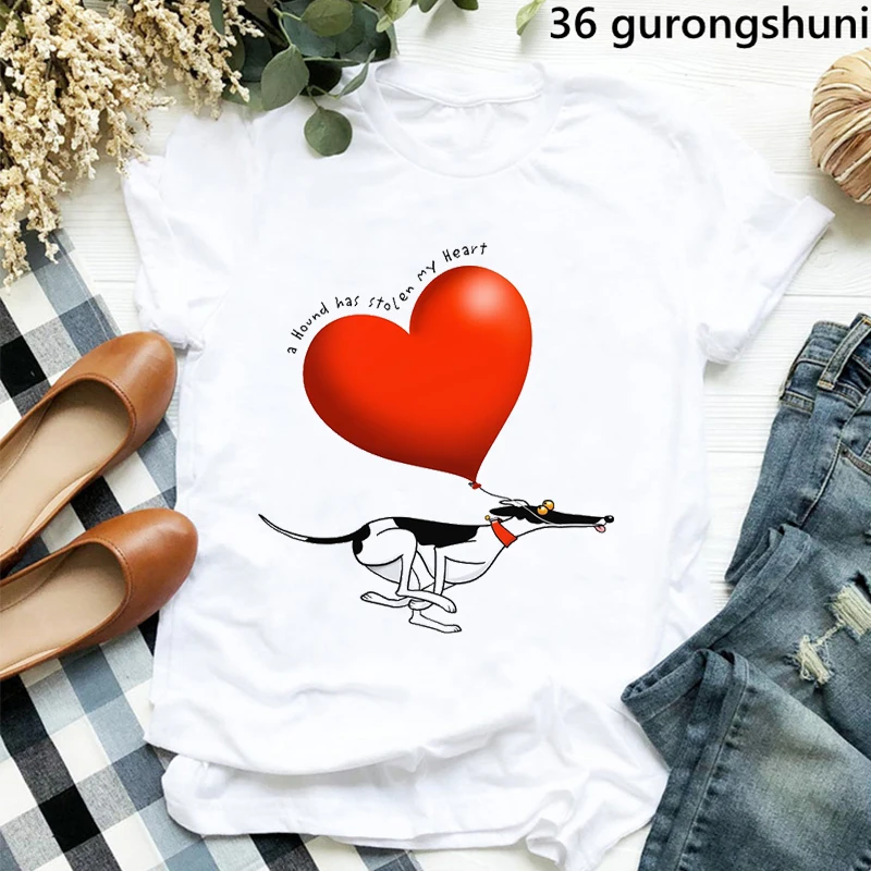 

A Hound Has Stolen My Heart Graphic Print Tshirt Women Funny Dog Love T Shirt Femme Harajuku Kawaii Clothes Summer Fashion Tops