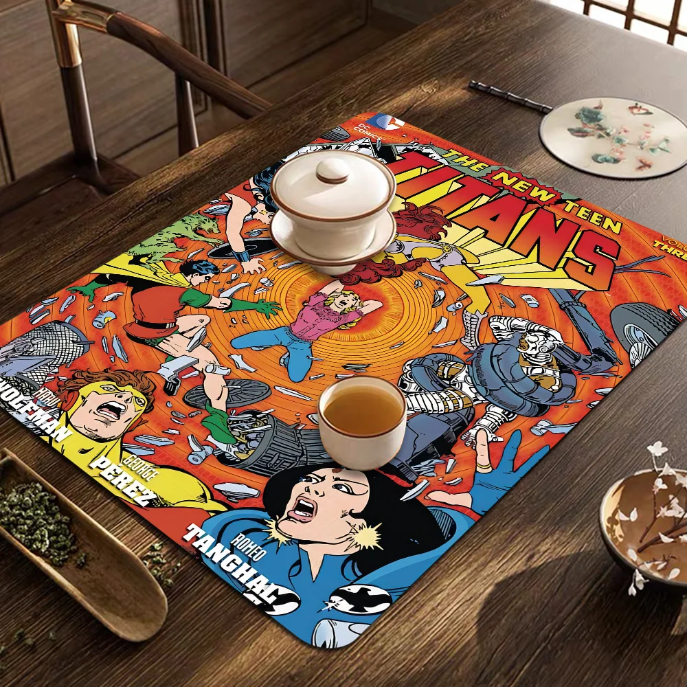 The New Teen Titans Comic Quick Drying Dish Mat Printed Kitchen Non-slip Coffee Cup Pad Drain Mats Cup Bottle Placemat