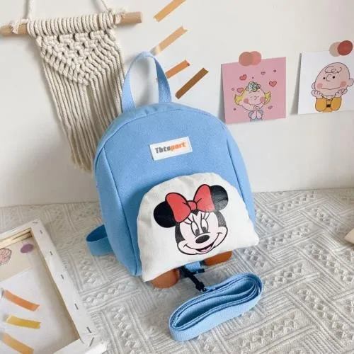 Mochilas de Minnie para niñas, morrales infantiles de dibujos animados, a la moda, Color a juego, dos bolsos de hombro, mochilas escolares de algodón Softback para niños