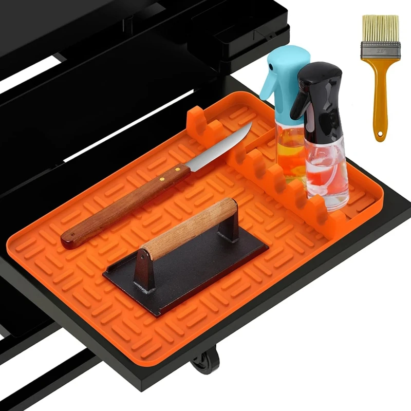 Silicone Griddle Tools Mat Griddle Tools Mat With Drip Pad,Side Shelf Mat Grill Utensils Holder Griddle Accessories