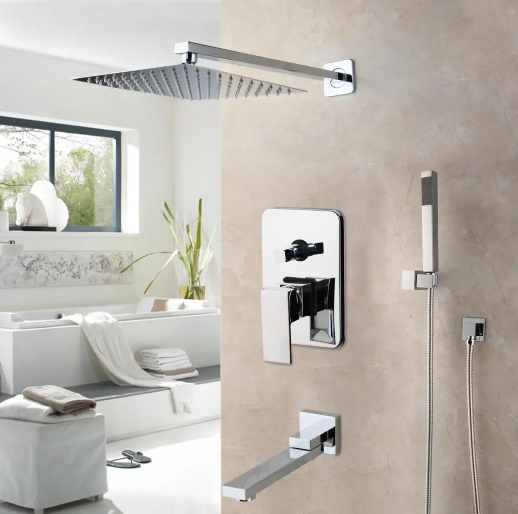 

Chrome Bathroom Shower System Set Wall Mounted Rainfall Tub Bathtub Rain Square Shower Head Waterfall Shower Faucet Set