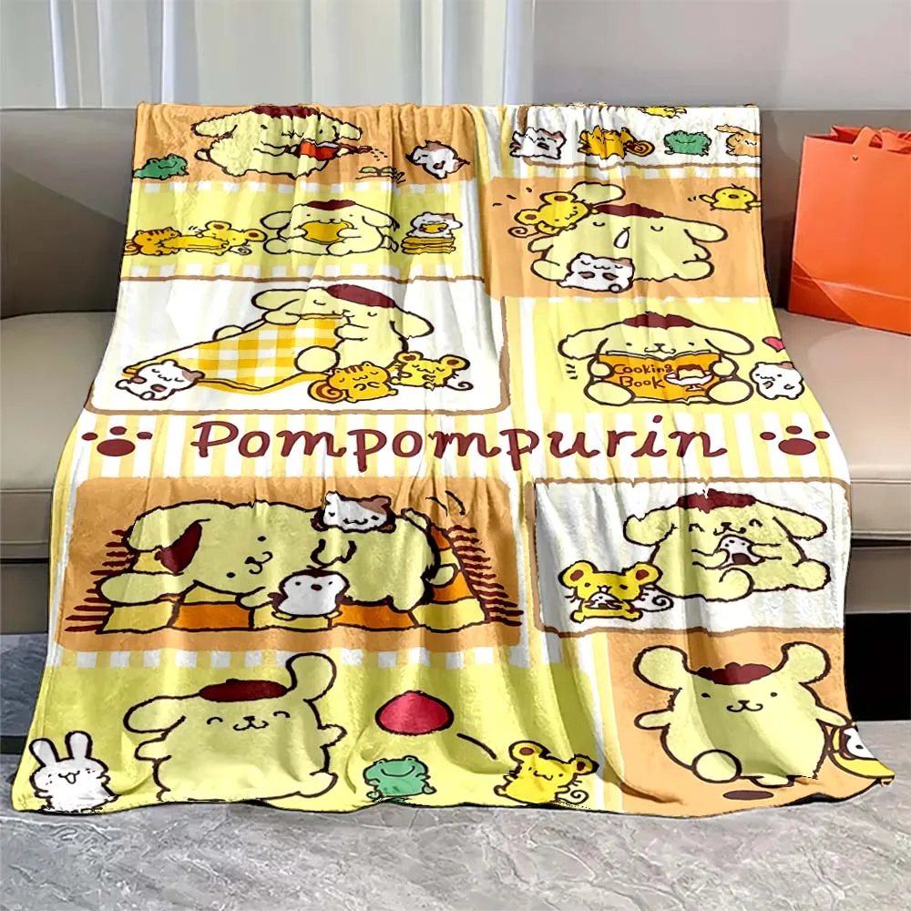 Cartoon Sanrio Pom Pom Purin Printed Fluffy Blanket Kawaii Dog Yellow Flannel Fluffy Soft Blanket for Adult Plush Sofa Blanket