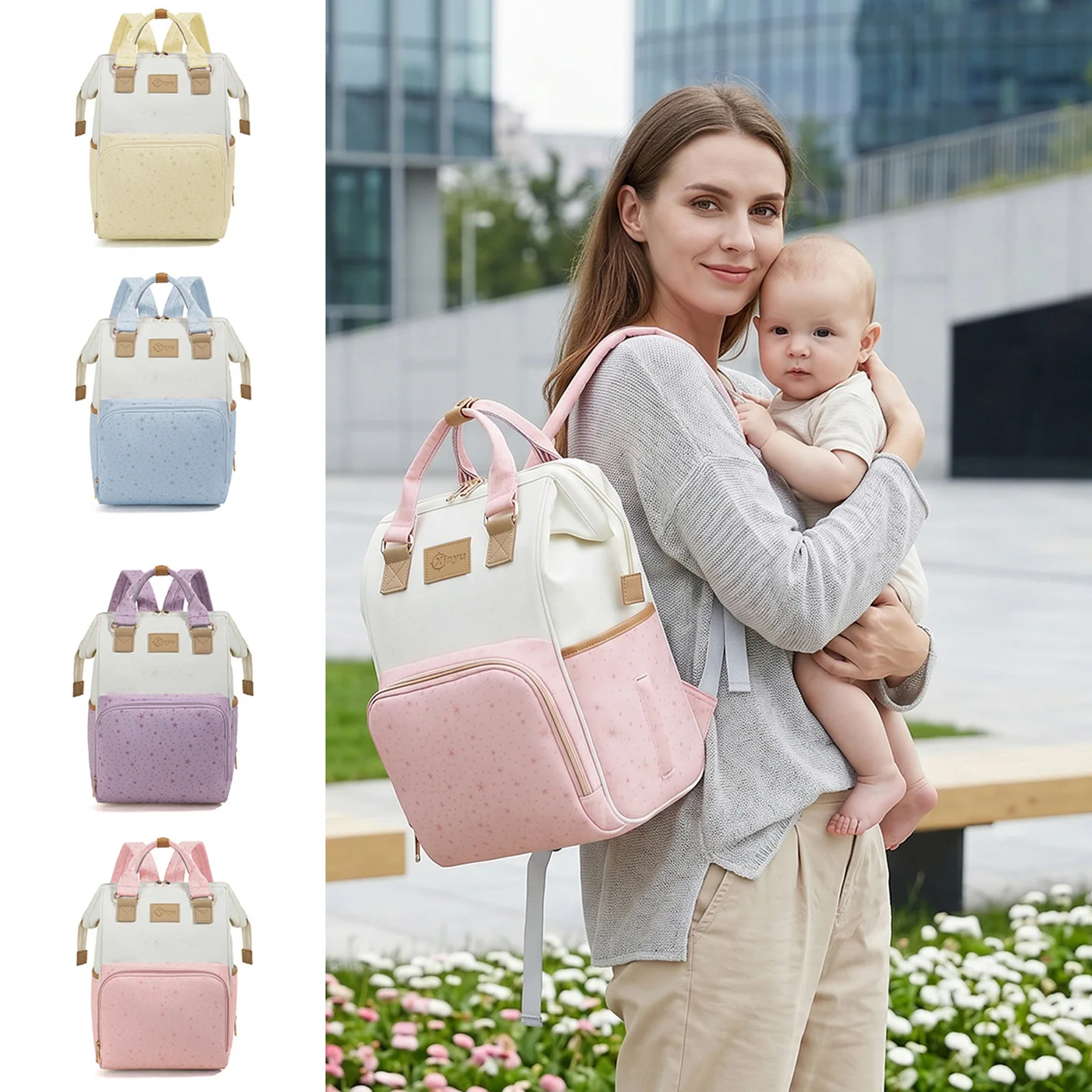 New Starry Sky Oxford Fabric Baby Formula Bag Mom Bag Large Capacity Water-Resistant Handheld or Backpack Activity Diaper Bags