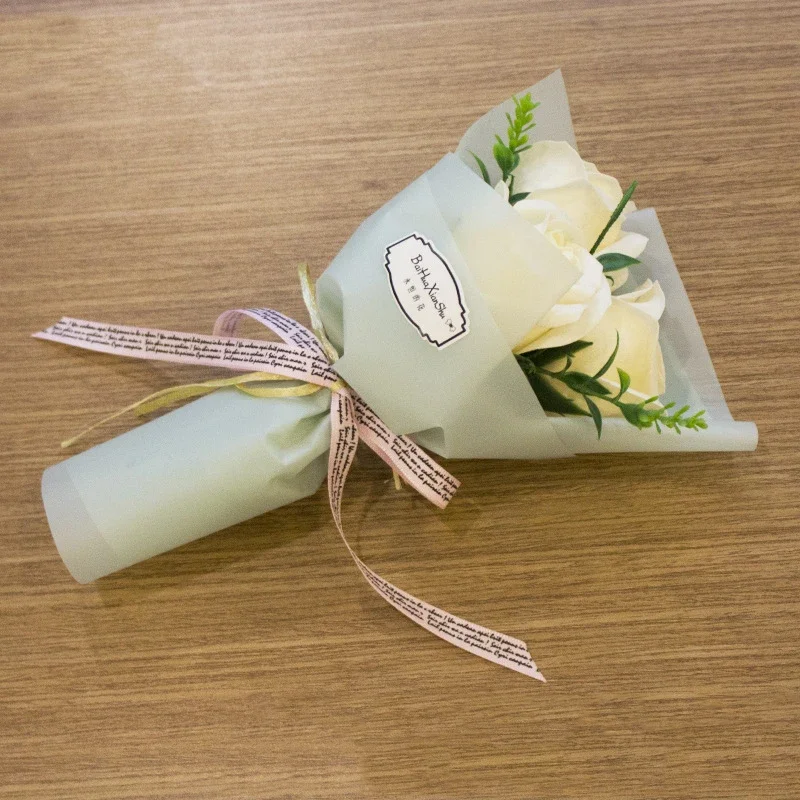 باقة صابون الورد الاصطناعي لعيد الحب مع دمية دب - صندوق هدايا على شكل زهرة صناعية، زهور مزيفة إبداعية لعيد الحب