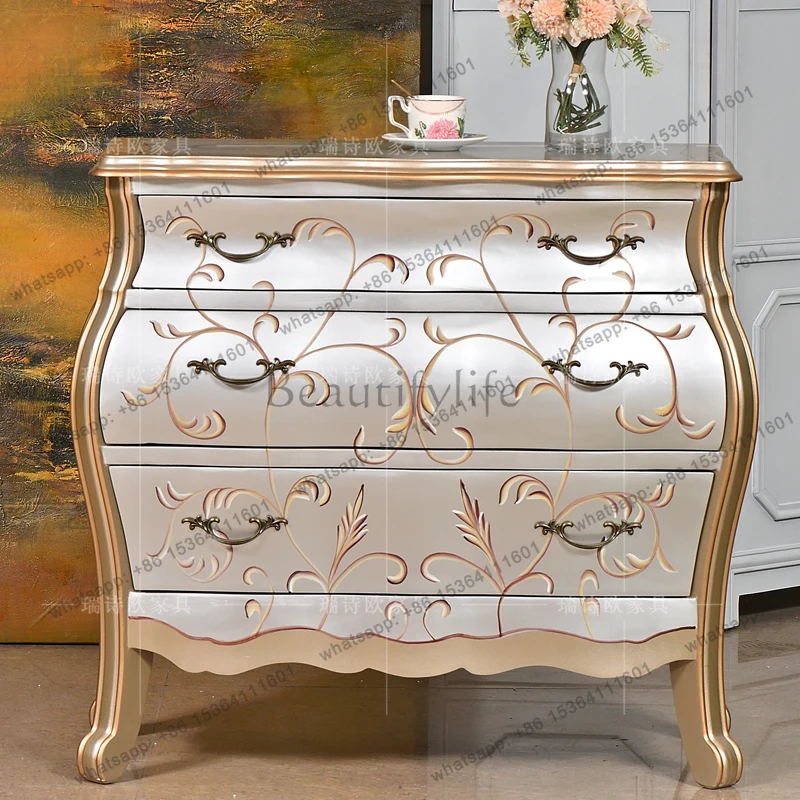 Three-bucket cabinet Solid wood bedroom storage Bed end wall decoration Drawer storage Painted living room Dining side cabinet