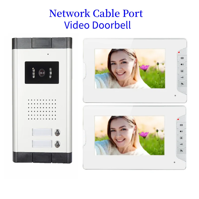 2 Units Video Intercom Doorbell For Home Apartment 7 Inch Network Cable Port Video Door Phone Building Door Bell Kits