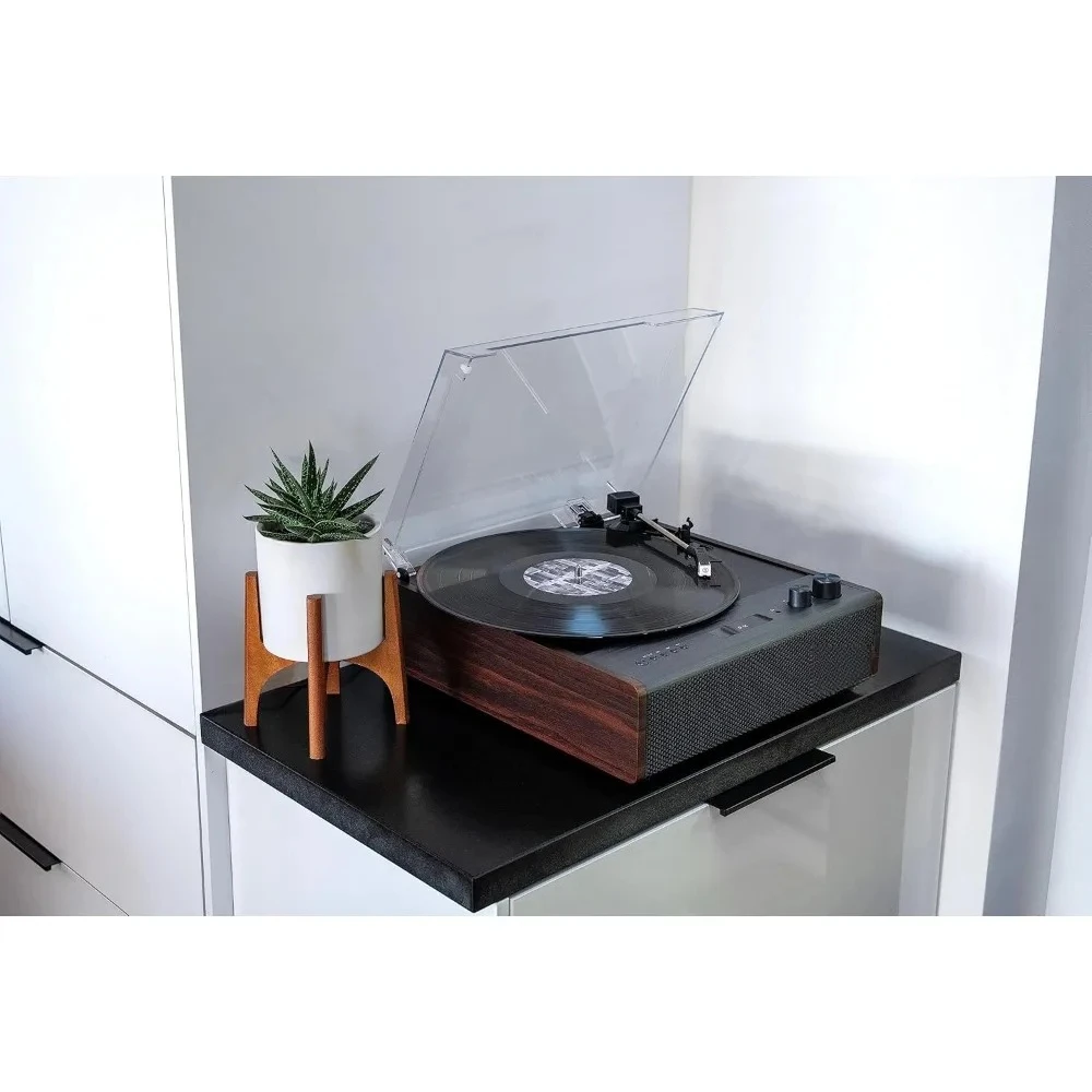 3 Speed Bluetooth Turntable with Built-in Speakers Premium MM Cartridge Wireless Streaming Vinyl Player Removable Dust Cover