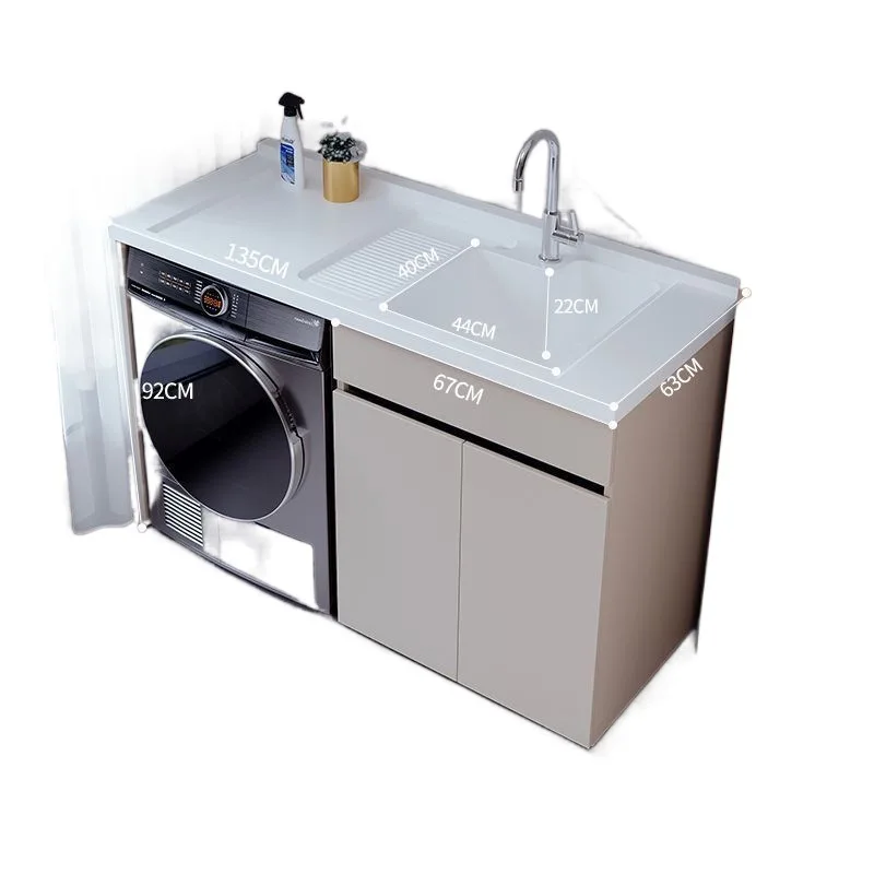 Balcony laundry pool integrated basin honeycomb washing machine cabinet drum significant other washing machine cabinet with rubb