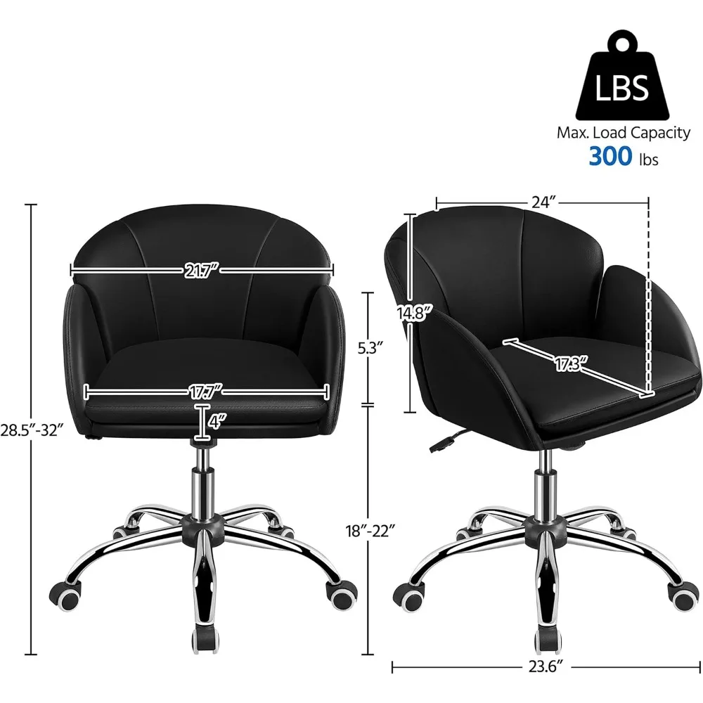 Pétala-Cadeira de couro estofado com braços, Cadeira para Home Office, Maquiagem e vaidade, Cadeira giratória do jogo