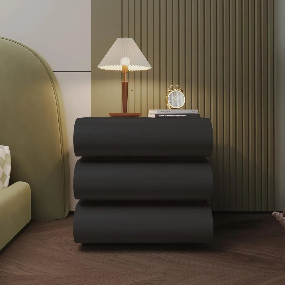Nightstand with 3 Drawer, Bedside Table with Microfibre Leather, Fashion Night Stand for Bedroom/Living Room