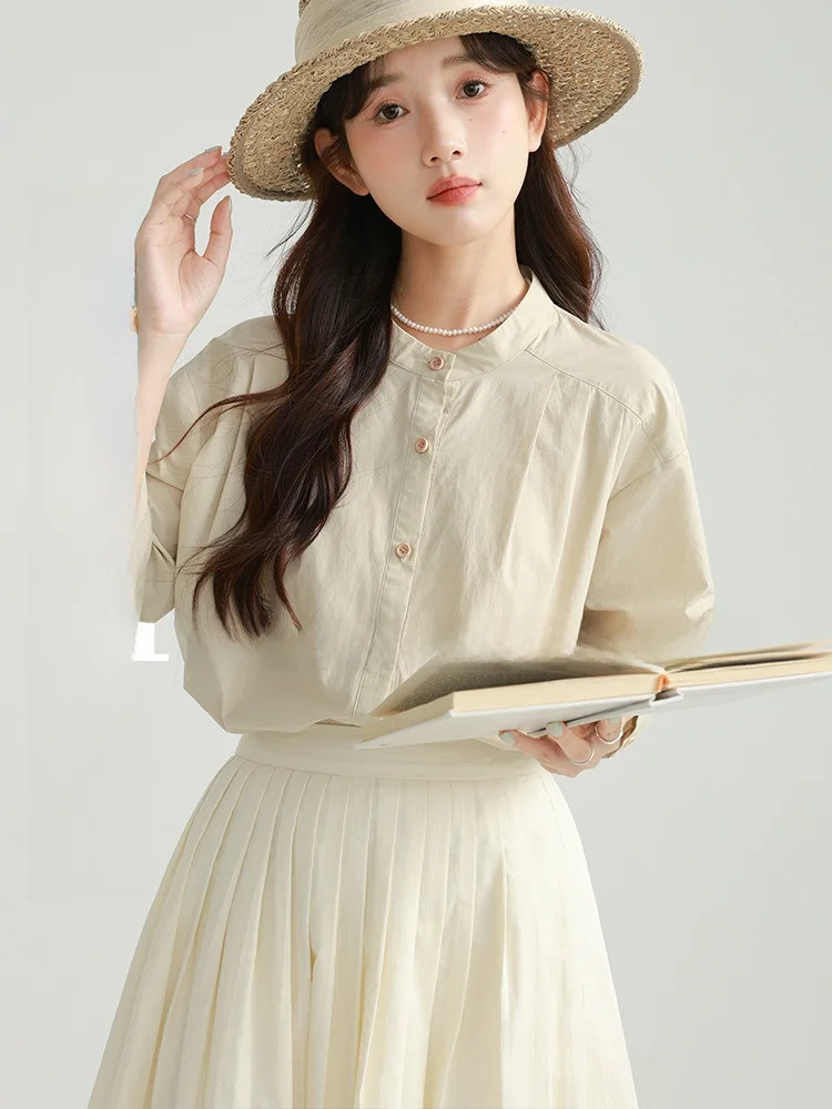 

Ленивый кролик с деревянными пуговицами в стиле ретро, женская летняя свободная утягивающая дизайнерская повседневная хлопковая блузка Seven Sve, круглая полосатая блузка