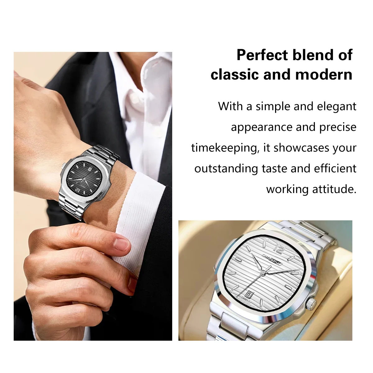 CHAXIGO Męski Klasyczny Zegarek Biznesowy z Paskiem ze Stali Nierdzewnej, Mechanizm Kwarcowy, Szkło Mineralne, Wodoodporność 30m, Zegarek Wielostylowy