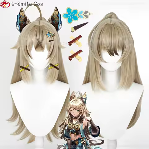 Game Kirara Cosplay Wig Genshin 75cm Light Linen Kirara Anime Cosplay Wig Heat Resistant Synthetic Hair Halloween Wigs + Wig Cap