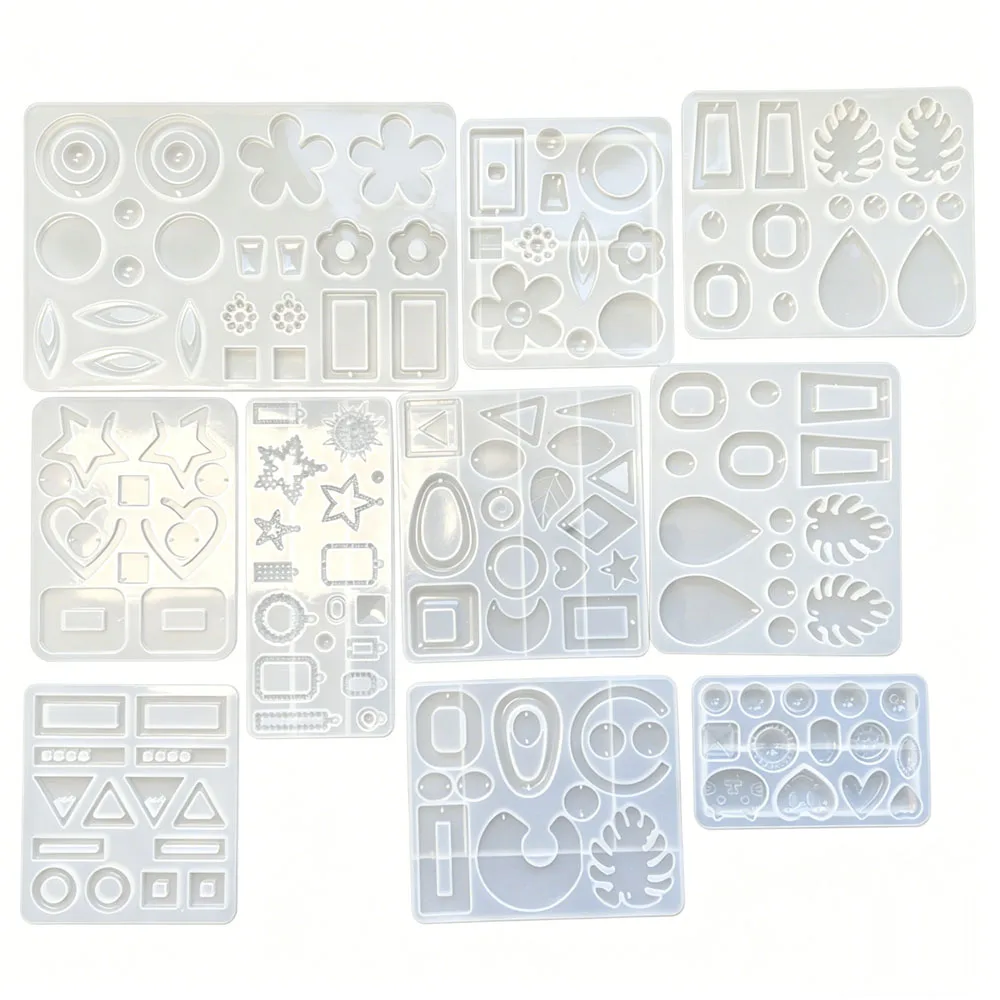 Silicone Mold Love Heart Round Gem Patch Ice Cube Pendants Charms With Hole Hanging Ornaments DIY Jewelry Resin Casting Mould