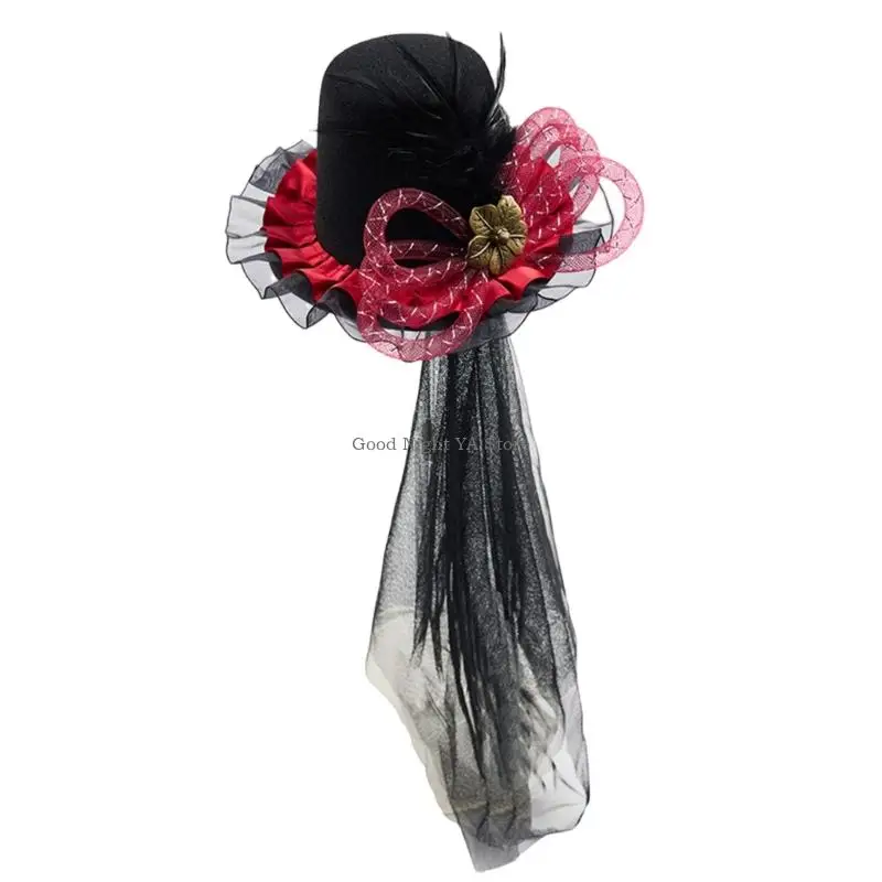  Ornate Gothic Wedding Fascinator With Flower Charm Ribbon Flower And Adjustable Hair Clip Design