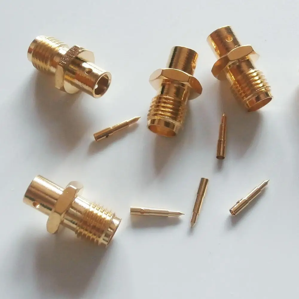 

10X Pcs RF Connector RP-SMA RPSMA Female jack Solder for semi-rigid RG402 0.141" cable With 2 hole Brass GOLD Plated Straight