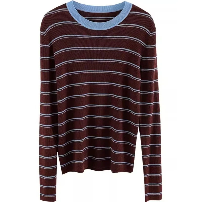 Gebreide Trui Vrouwen Truien Nieuwe Lange Mouw O-hals Gestreepte Gebreide Trui Trui Vrouwen Tops Truien Sueters De Mujer Q1606