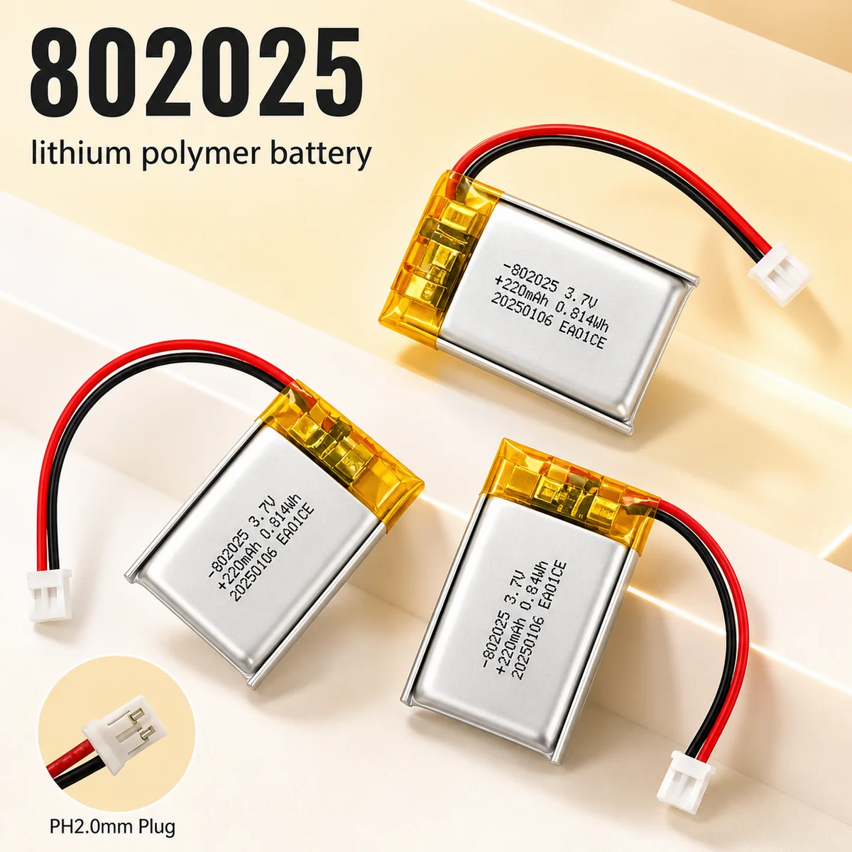 802025 350mAh 3.7V Lithium Polymer Rechargeable Battery for MP3 MP4 Toy Bluetooth Headset Speaker Mouse GPS