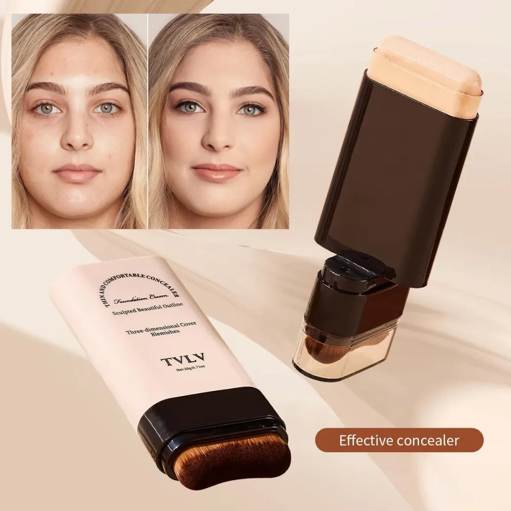 TVLV Eraser Foundation Make-Up Stick 20g, With Brush to Brighten Skin Liquid Foundation, Non-Marking, Long-Lasting Makeup Concea