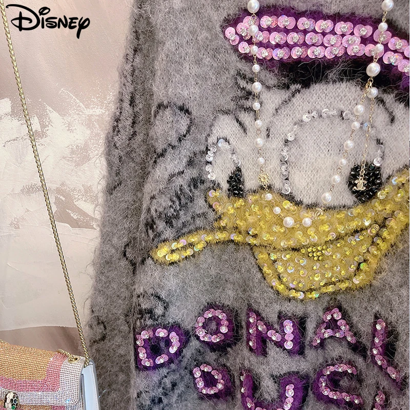 Disney New Arrival Fashion Casual Donald Duck Pullover Winter Heavy Industry Design Sense Nail Bead Spoof Mohair Plush Sweater