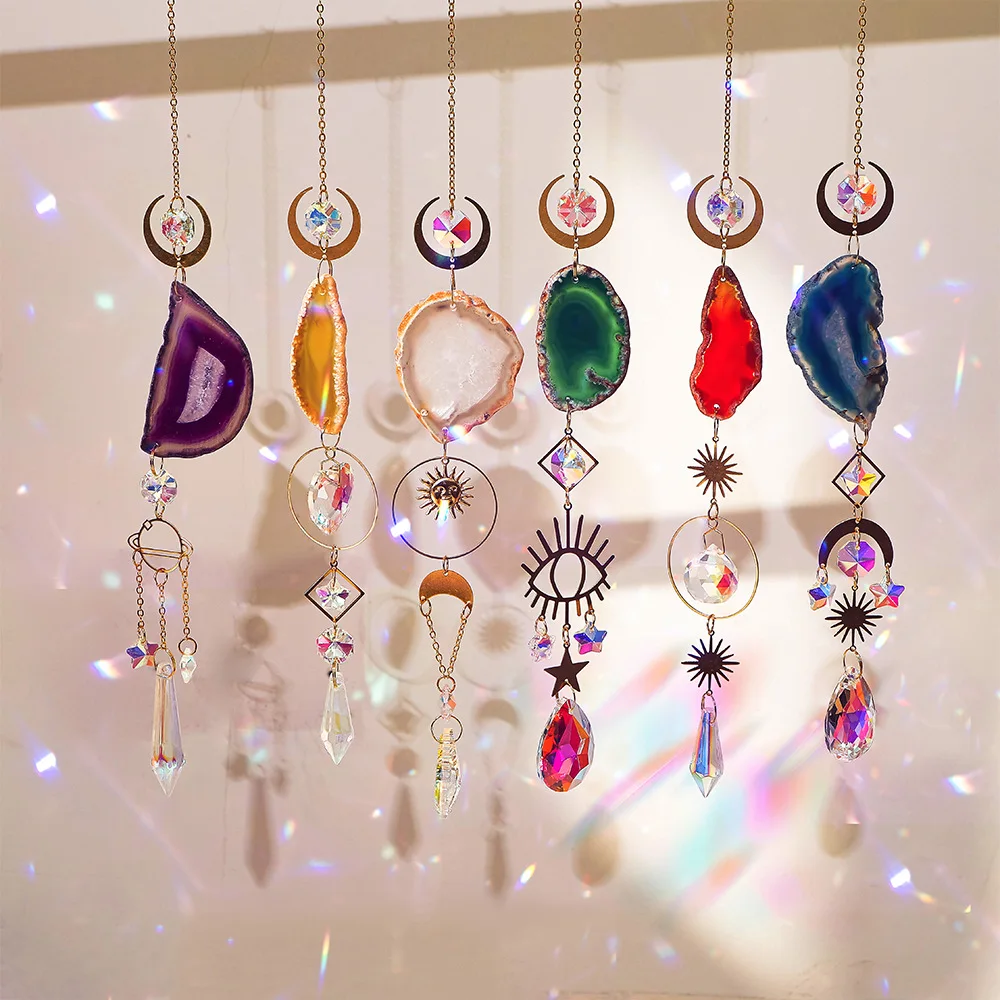 Sun Catcher Artificial Agate Raw Stone Crystal Prism Colorful Rainbow Girly Heart Garden Window Balcony Tree Pendant