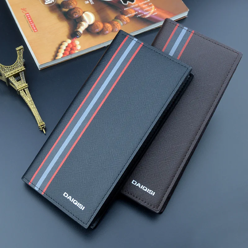 New Men's Long Wallet Handheld Vertical Leather Billfold with Multiple Card Slots Large Capacity Fashionable Suit Bag Clutch bag