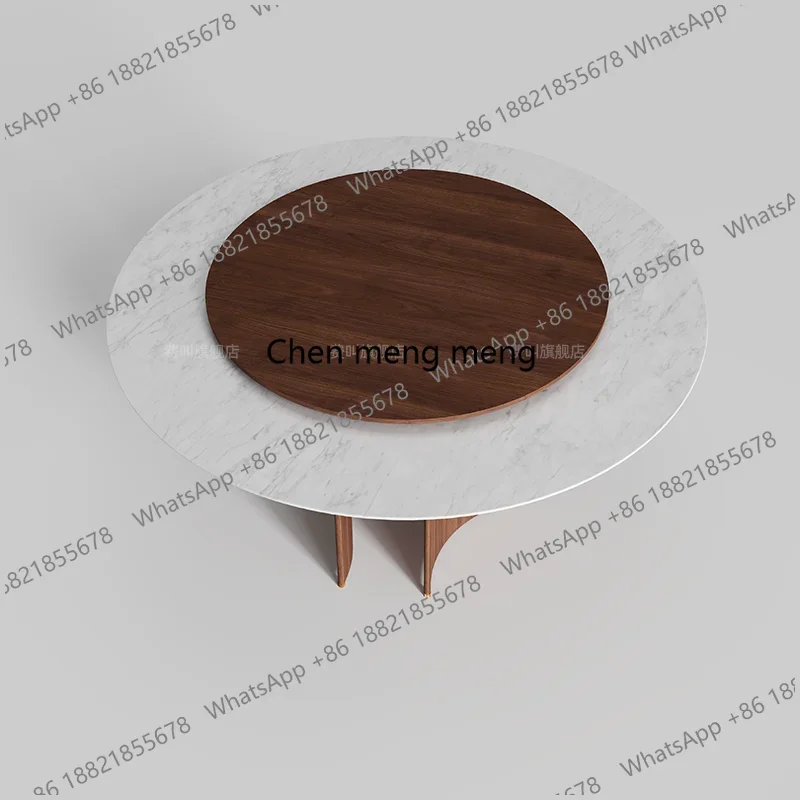 F150Natural marble dining table with turntable Italian white ice jade luxury stone household round dining table