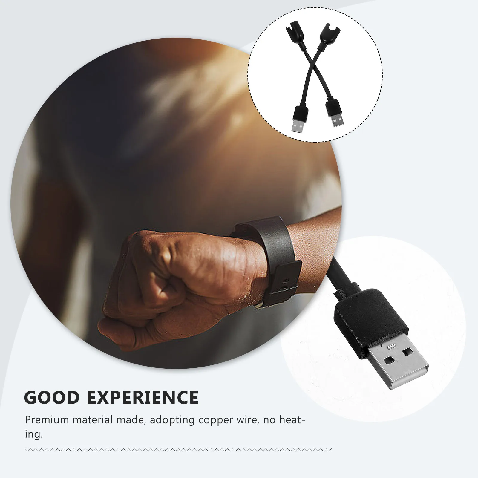 

2pcs Usb Charging Cords Fast For 3 Data Transfer Cable Smart Bracelet Compatible Black