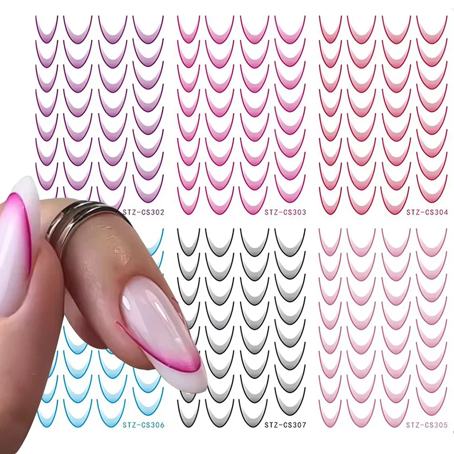 6 pçs gradiente linha francesa manicure arte do prego adesivos auto-adesivos decalques design dicas de unhas guias decorações estêncil manicure